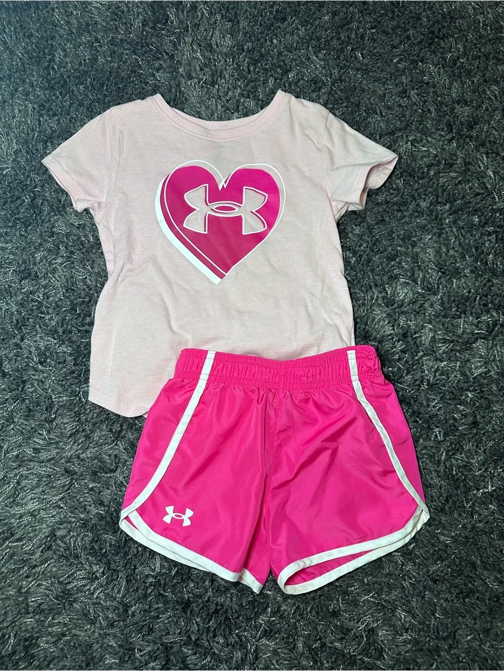 Under Armour Pink Heart Logo Tee with Hot Pink Athletic Shorts